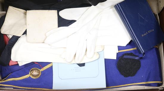 A quantity of Masonic regalia and a leather case